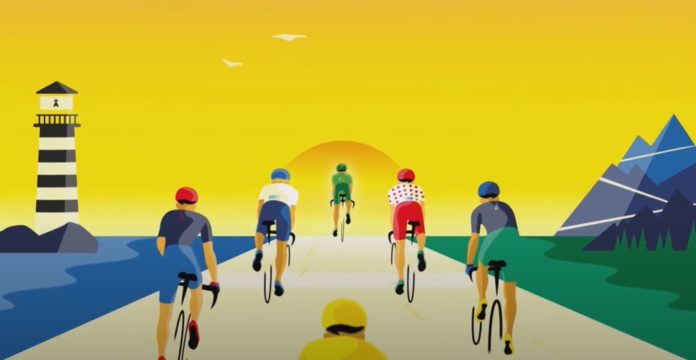 dessin tour de france avec maillots distinctifs