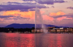 jet d'eau genève coucher de soleil