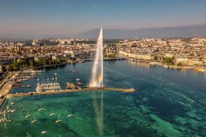 vue aérienne genève lac et jet d'eau