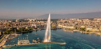 vue aérienne genève lac et jet d'eau