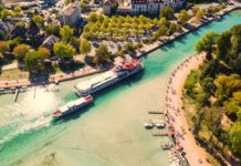 vue aérienne thiou et bords du lac annecy