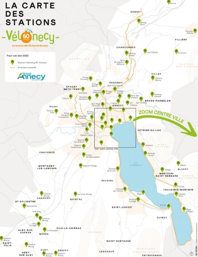 carte stations vélonecy © Grand Annecy